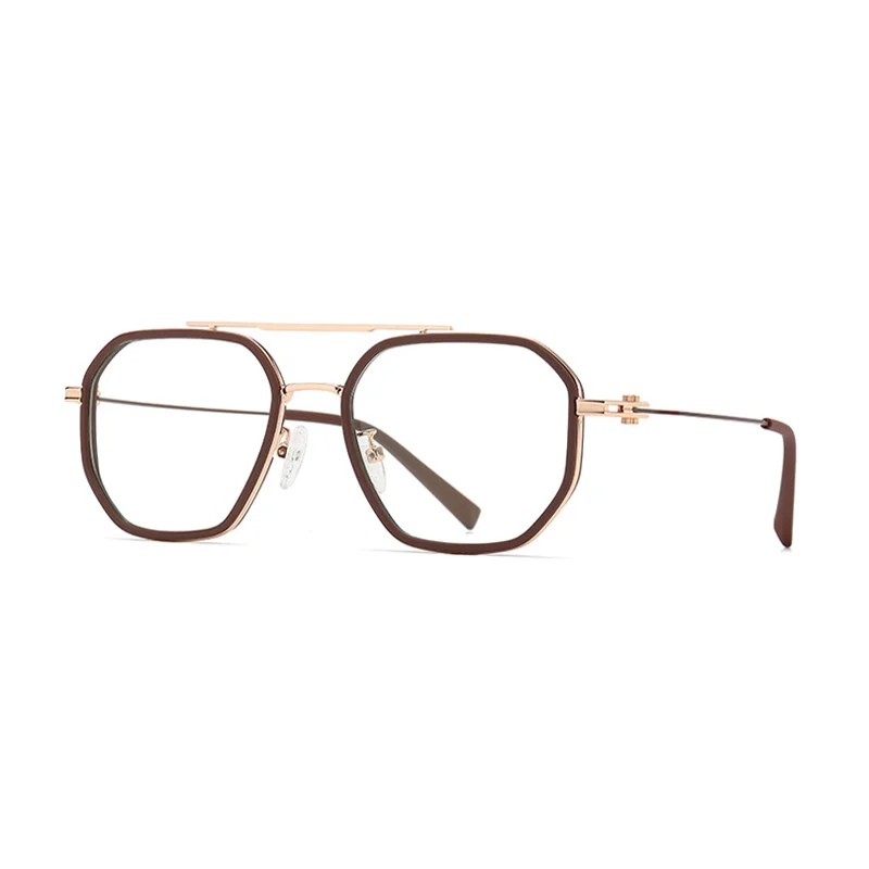 Ralferty Women's Full Rim Polygon Double Bridge Acetate Alloy Eyeglasses R823 Full Rim Ralferty C522 Brown CHINA 