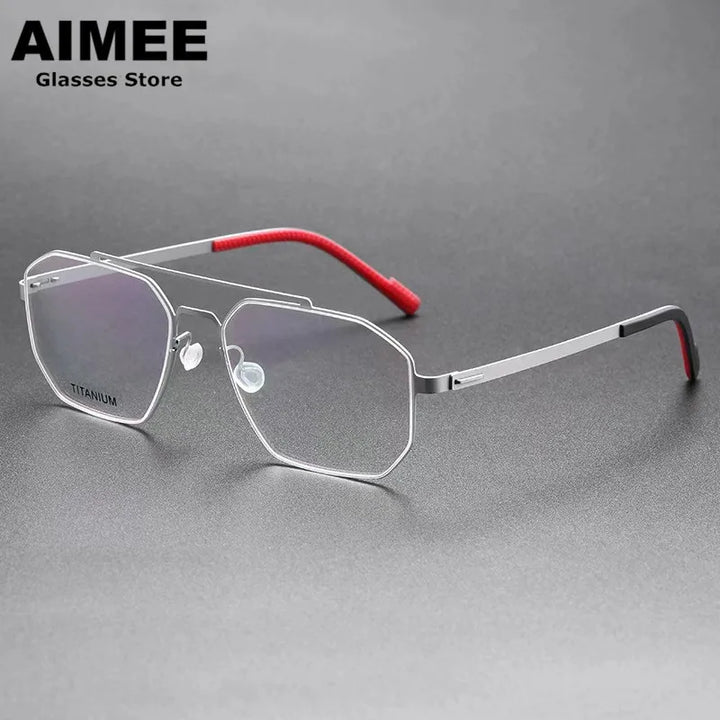 Aimee Unisex Full Rim Square Double Bridge Screwless Titanium Eyeglasses 8003 Full Rim Aimee Red  