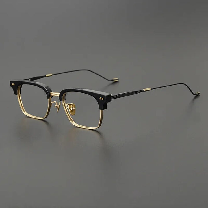 Gatenac Unisex Full Rim Square Titanium Acetate Eyeglasses Gxyj1129 Full Rim Gatenac Black Gold  