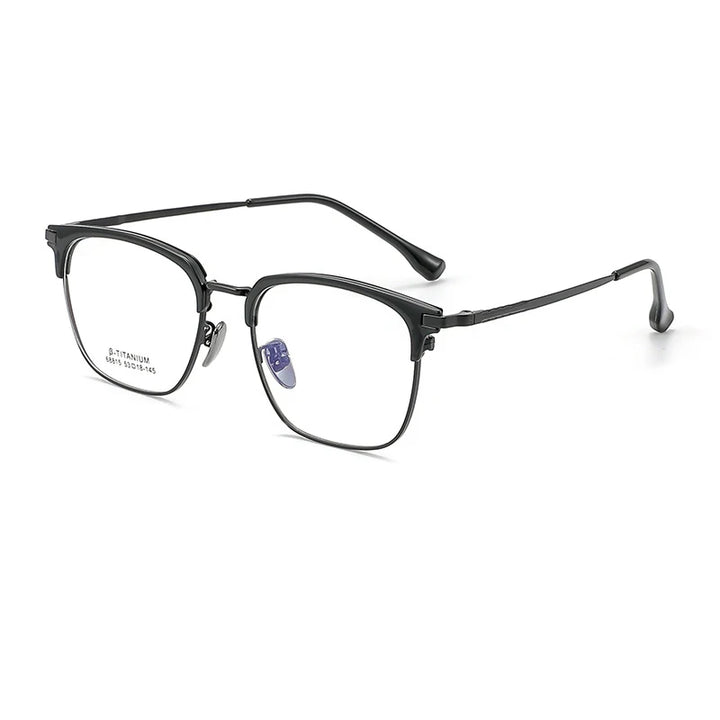 KatKani Unisex Full Rim Round Square Acetate Titanium Eyeglasses 68815 Full Rim KatKani Eyeglasses Black  