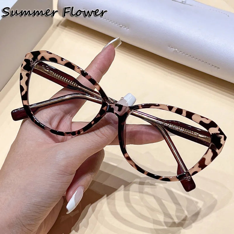 Summer Flower Women's Full Rim Oval Cat Eye Tr 90 Titanium Eyeglasses 87887 Full Rim Summer Flower Leopard