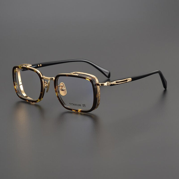 Gatenac Unisex Full Rim Square Acetate Titanium Eyeglasses Gxyj1023 Full Rim Gatenac Tortoiseshell Gold  