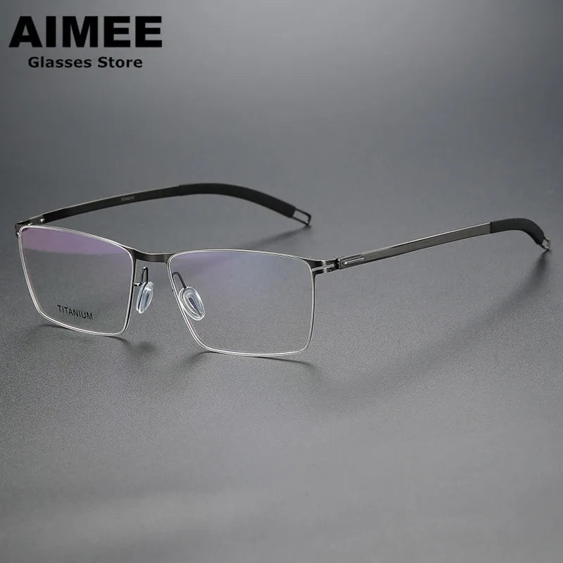 Aimee Unisex Full Rim Square Screwless Titanium Eyeglasses 46119 Full Rim Aimee Gun-Grey  