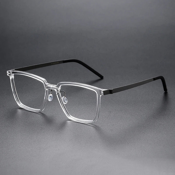 Black Mask Unisex Full Rim Big Square Titanium Acetate Eyeglasses D844 Full Rim Black Mask Crystal  