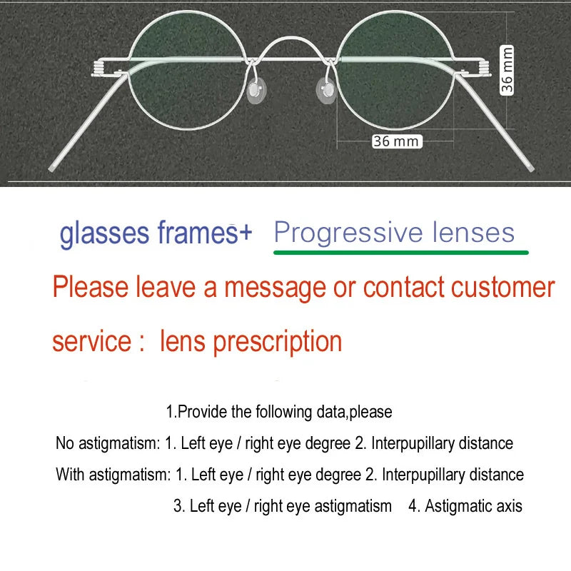 Yujo Unisex Full Rim Round Screwless Stainless Steel Eyeglasses 15032 Full Rim Yujo Progressive 36 CHINA