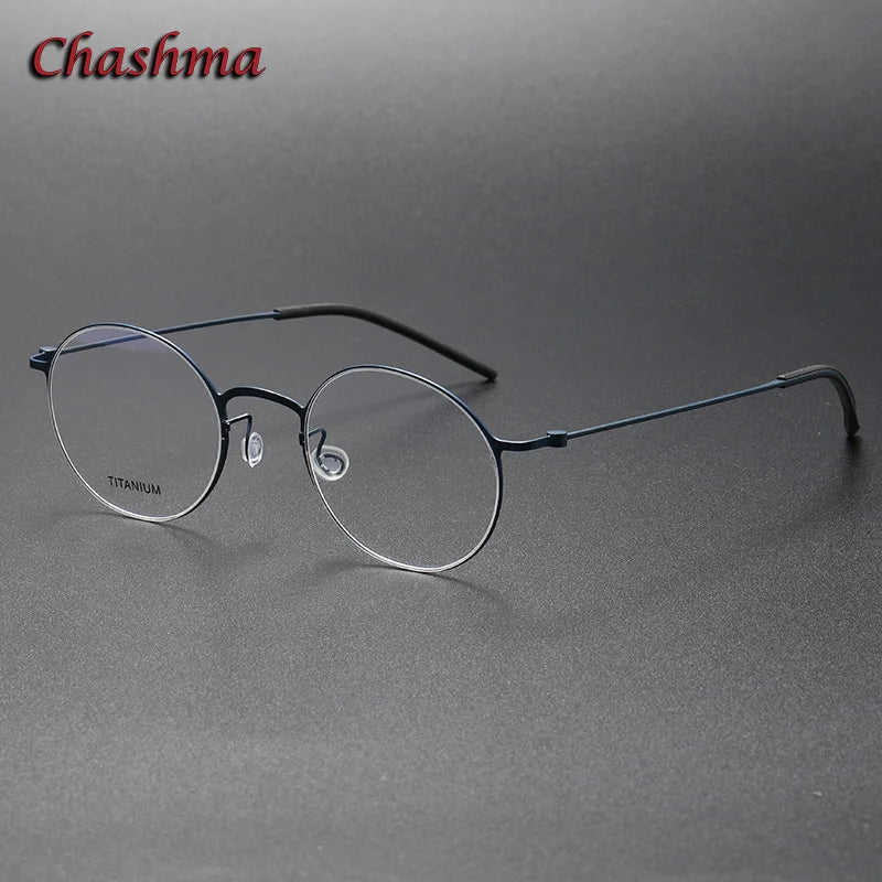 Chashma Ochki Unisex Full Rim Round Titanium Eyeglasses 5504 Full Rim Chashma Ochki Blue  