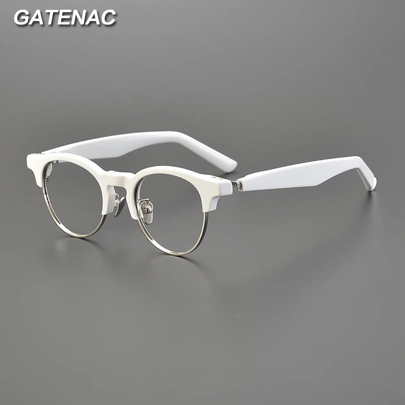 Gatenac Unisex Full Rim Round Acetate Eyeglasses Gxyj1190 Full Rim Gatenac   