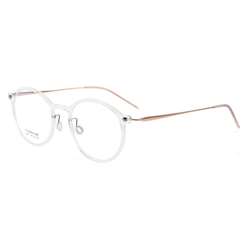 Hdcrafter Unisex Full Rim Round Titanium Eyeglasses 65411 Full Rim Hdcrafter Eyeglasses Transparent Gold  