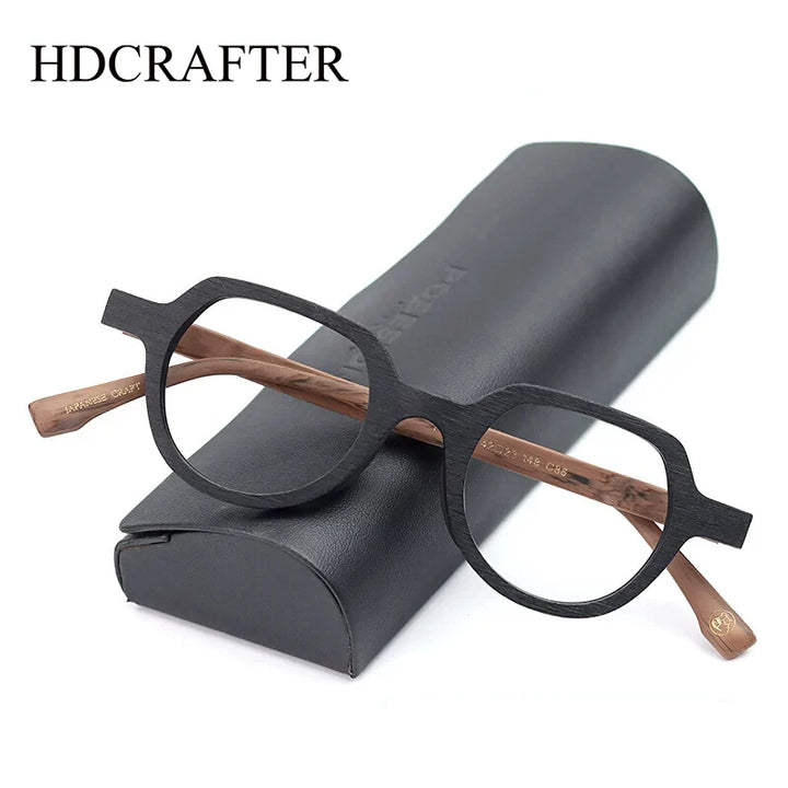 Hdcrafter Unisex Full Rim Flat Top Oval Wood Eyeglasses 6012 Full Rim Hdcrafter Eyeglasses   