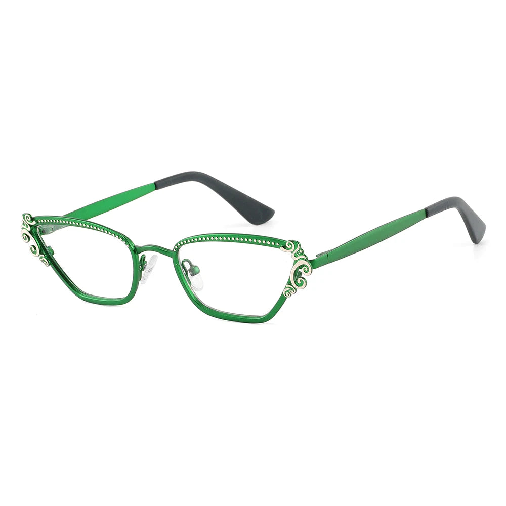 Laoyehui Women's Full Rim Square Cat Eye Alloy Reading Glasses 8777 Reading Glasses Laoyehui C2 +300 