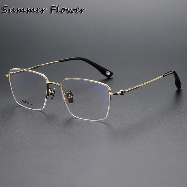 Summer Flower Unisex Semi Rim Polygon Square Titanium Eyeglasses 880911 Semi Rim Summer Flower Gold