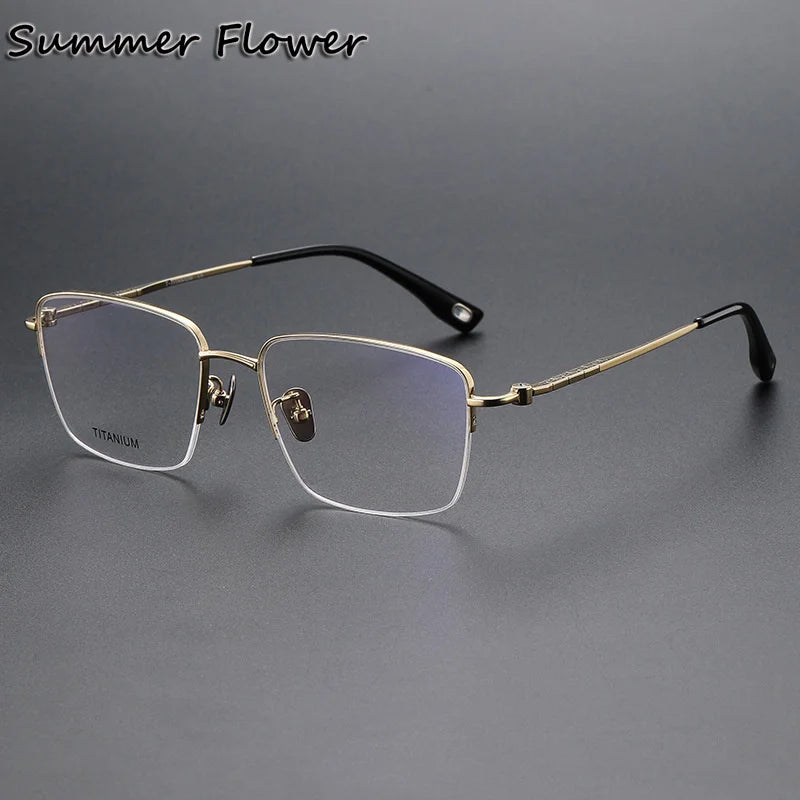 Summer Flower Unisex Semi Rim Square Titanium Eyeglasses 80911