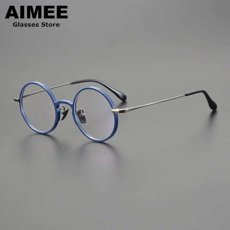 Aimee Unisex Full Rim Round Titanium Eyeglasses 1102 Full Rim Aimee Blue-Gun  