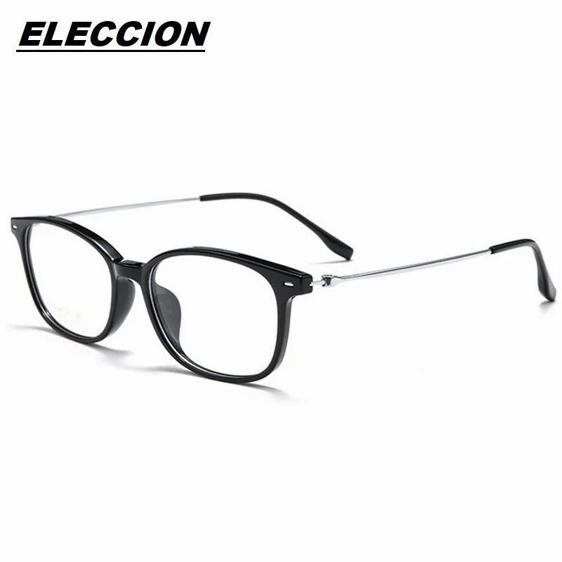 Eleccion Women's Full Rim Square Tr 90 Titanium Eyeglasses 7186 Full Rim Eleccion Black - Silver