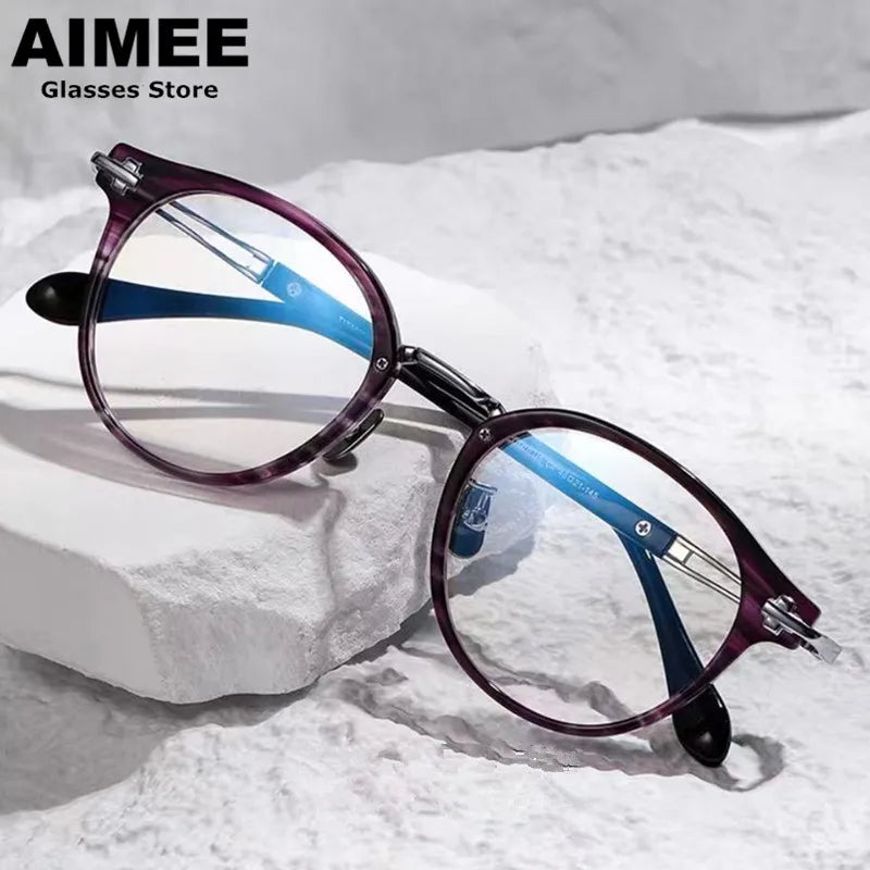 Aimee Unisex Full Rim Oval Round Titanium Acetate Eyeglasses 462148