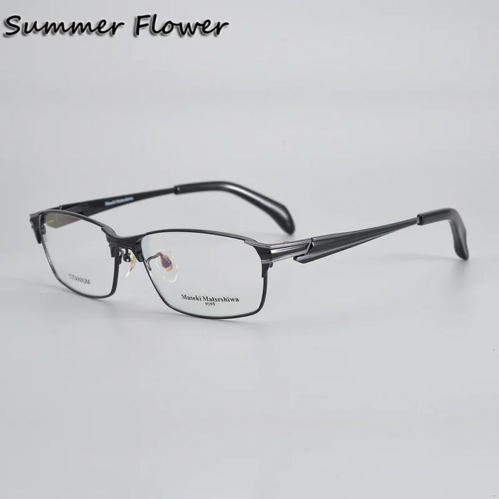 Summer Flower Unisex Full Rim Polygon Square Titanium Eyeglasses 81230 Full Rim Summer Flower Black