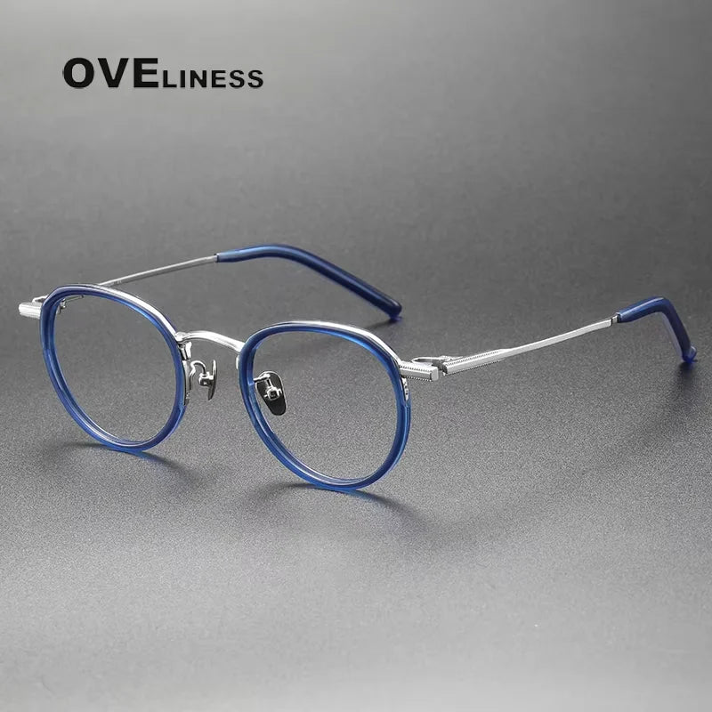 Oveliness Unisex Full Rim Oval Round Acetate Titanium Eyeglasses 43043 Full Rim Oveliness blue silver