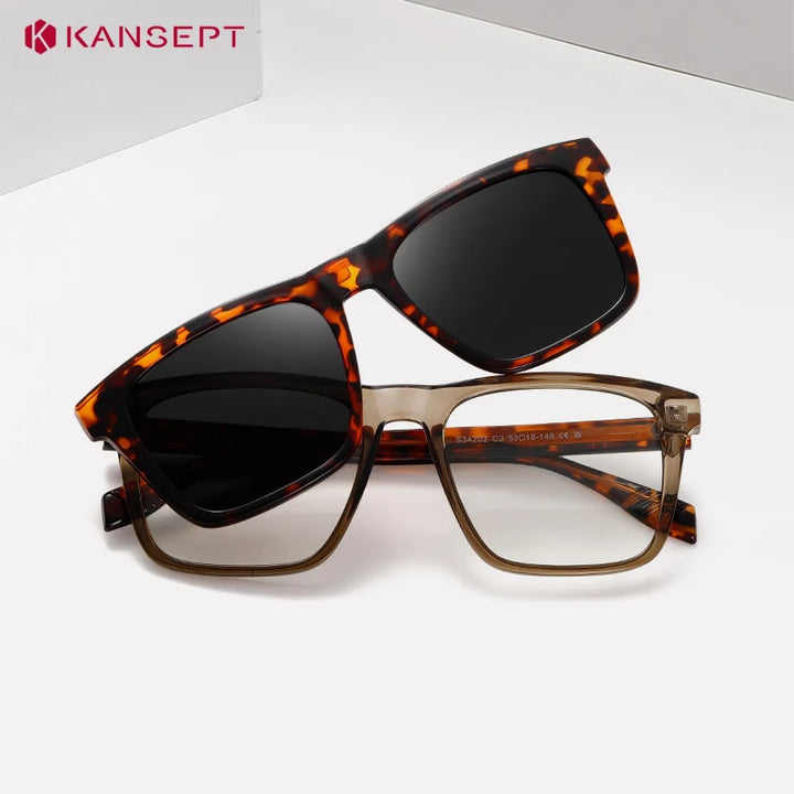 Kansept Unisex Full Rim Square Tr 90 Alloy Reading Glasses Clip On Sunglasses 34202