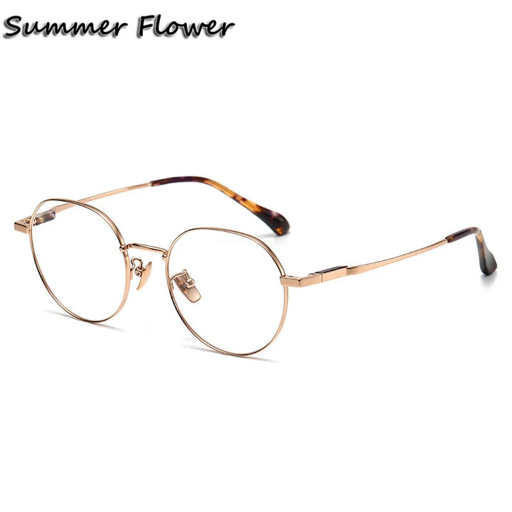 Summer Flower Women's Full Rim Flat Top Round Titanium Eyeglasses 861008 Full Rim Summer Flower Gold