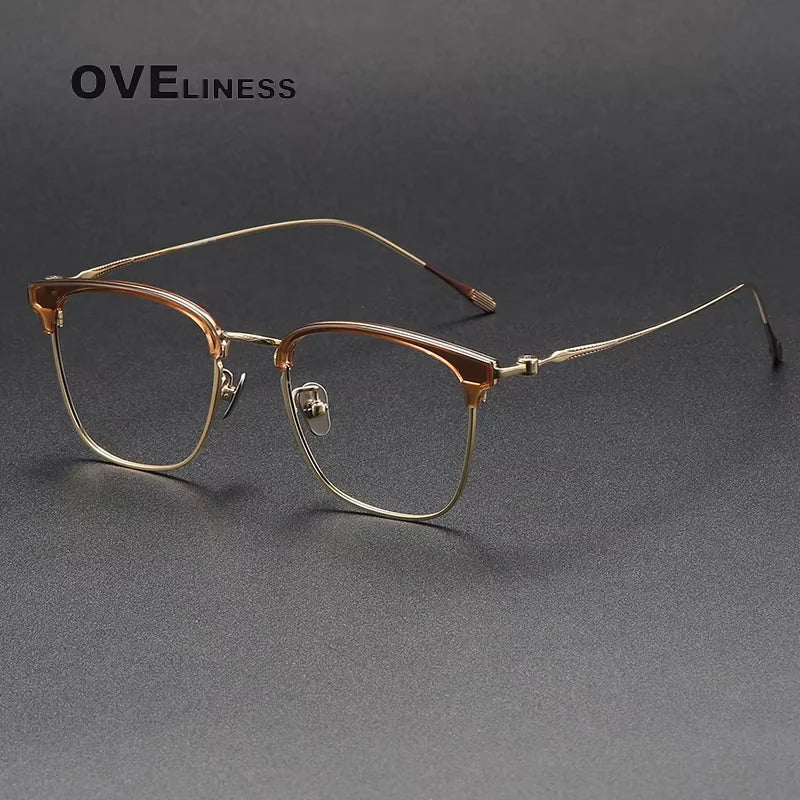 Oveliness Women's Full Rim Square Titanium Acetate Eyeglasses 80897 Full Rim Oveliness tea gold  