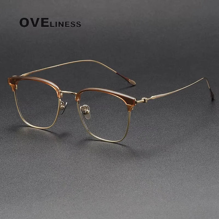 Oveliness Women's Full Rim Square Titanium Acetate Eyeglasses 80897 Full Rim Oveliness tea gold  