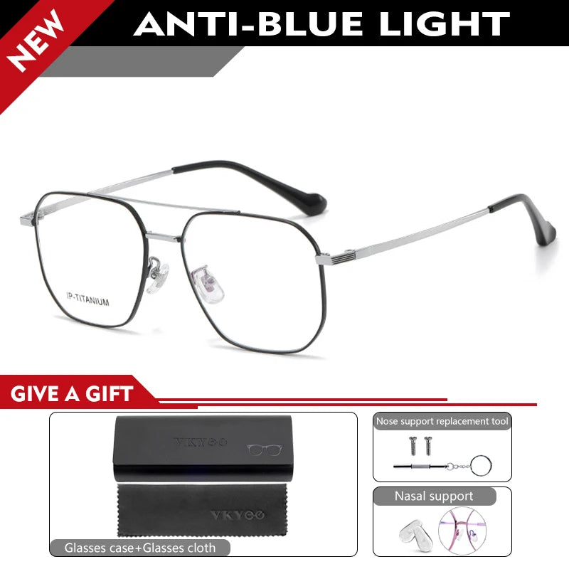 Vicky Unisex Full Rim Square Double Bridge Titanium Reading Glasses 698434