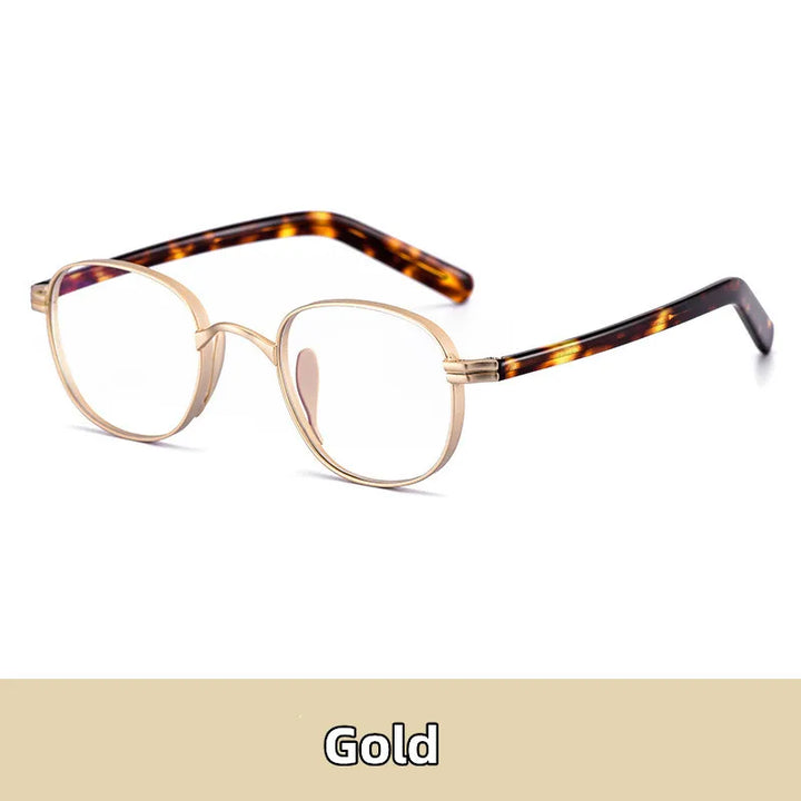 Kocolior Unisex Full Rim Round Titanium Hyperopic Reading Glasses 8017 Reading Glasses Kocolior Gold 0 
