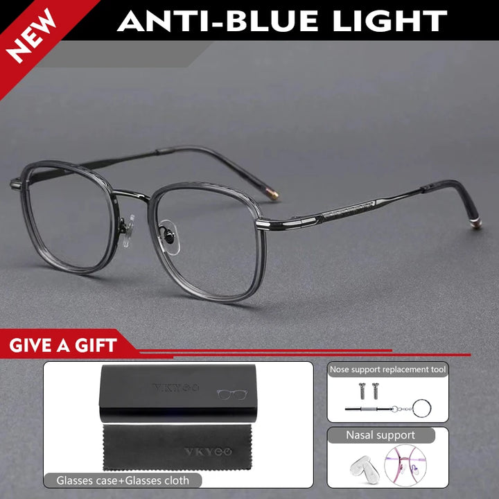 Vicky Unisex Full Rim Square Acetate Titanium Reading Glasses 10144