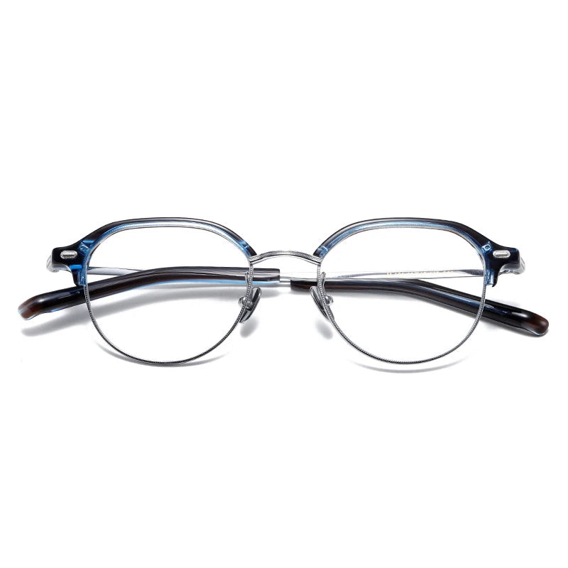 Aimee Unisex Full Rim Flat Top Round Titanium Acetate Eyeglasses 13121 Full Rim Aimee Blue  