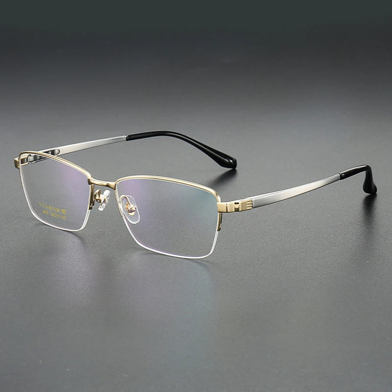 Muzz Men's Semi Rim Big Brow Line Square Titanium Eyeglasses 82912
