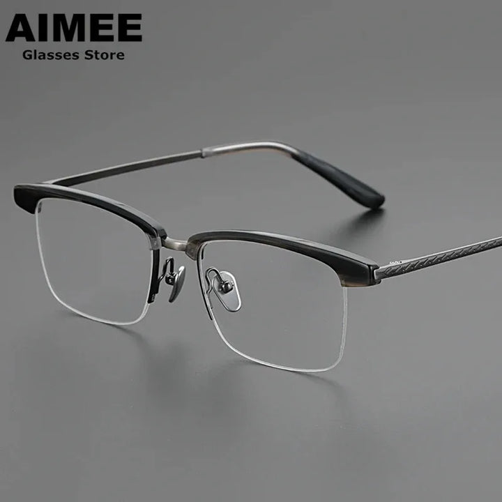 Aimee Unisex Semi Rim Square Titanium Acetate Eyeglasses 949105 Semi Rim Aimee