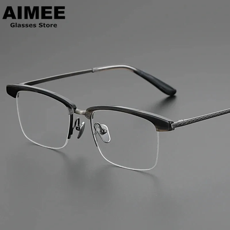 Aimee Unisex Semi Rim Square Titanium Acetate Eyeglasses 949105 Semi Rim Aimee