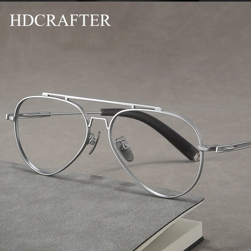 Hdcrafter Men's Full Rim Oval Double Bridge Titanium Eyeglasses L101 Full Rim Hdcrafter Eyeglasses   