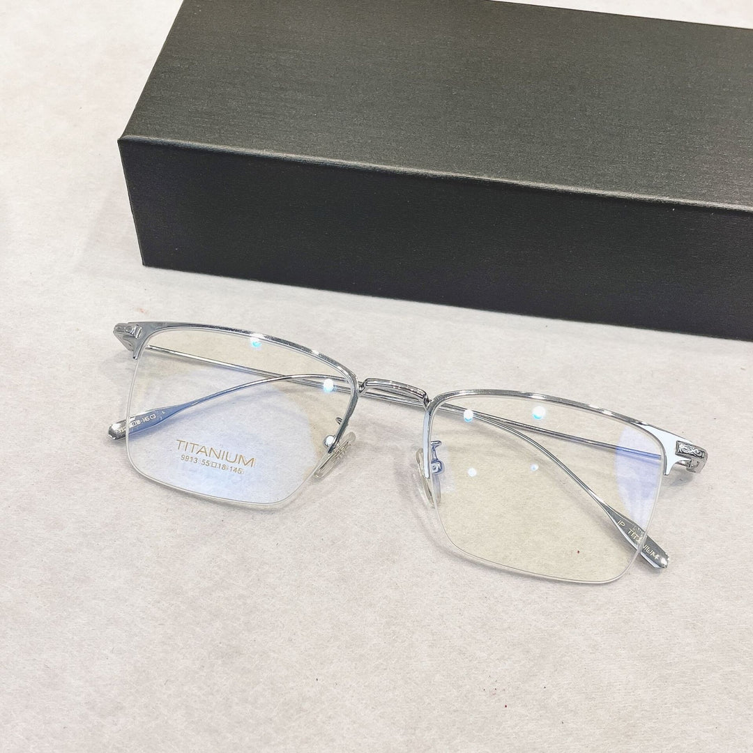 Yimaruili Men's Semi Rim Big Square Titanium Eyeglasses 9913sf Semi Rim Yimaruili Eyeglasses Silver  