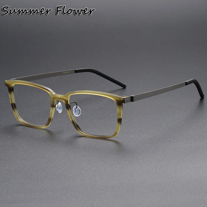 Summer Flower Women's Full Rim Square Acetate Titanium Eyeglasses 18217