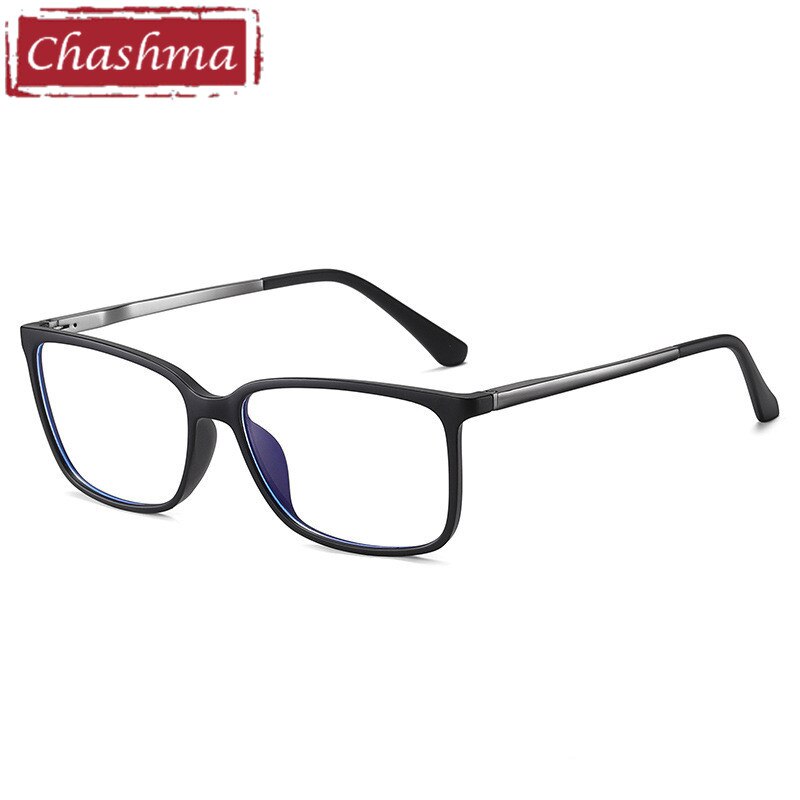 Chashma Men's Full Rim Square Tr 90 Titanium Spring Hinge Eyeglasses 95861 Full Rim Chashma Matte Black  