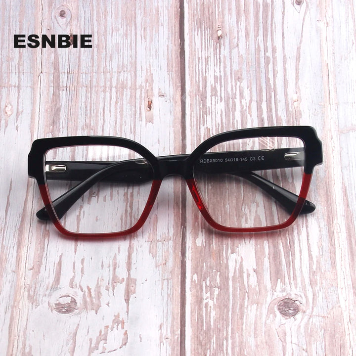 Esnbie Women's Full Rim Polygon Cat Eye Acetate Eyeglasses 49010