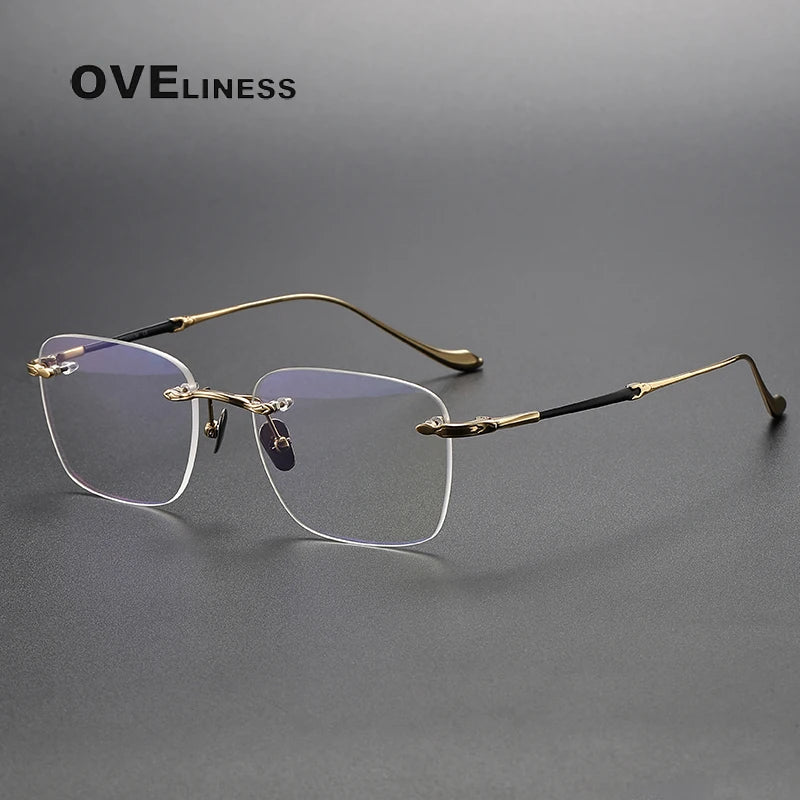 Oveliness Unisex Rimless Square Titanium Eyeglasses 80956 Rimless Oveliness black gold  