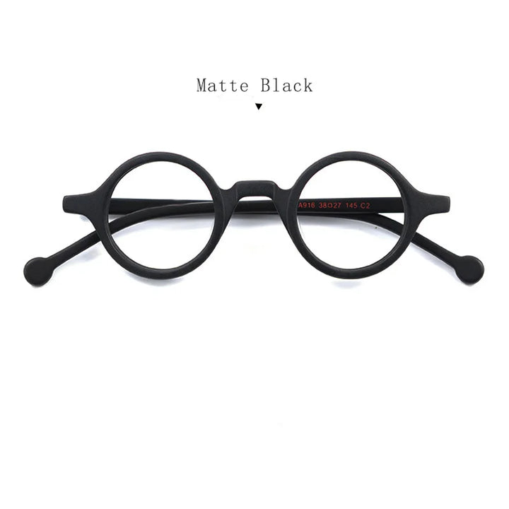 Hdcrafter Unisex Full Rim Round Small Acetate Eyeglasses A916 Full Rim Hdcrafter Eyeglasses Matte-Black  