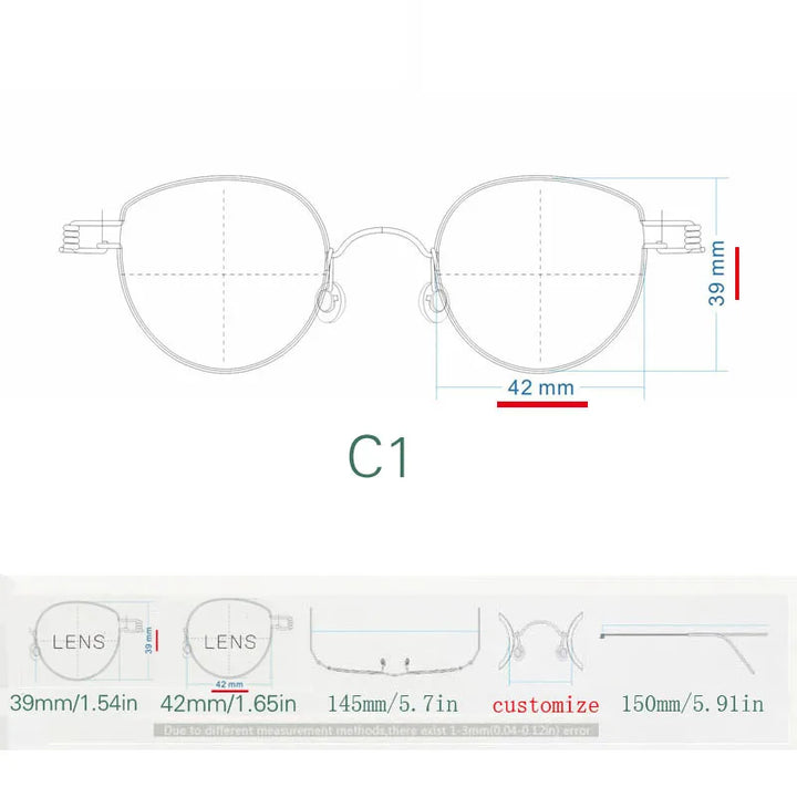Yujo Unisex Full Rim Oval Steel Customized Nose Bridge Eyeglasses 150481