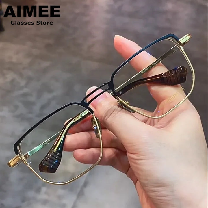 Aimee Unisex Full Rim Polygon Double Bridge Titanium Eyeglasses 396153