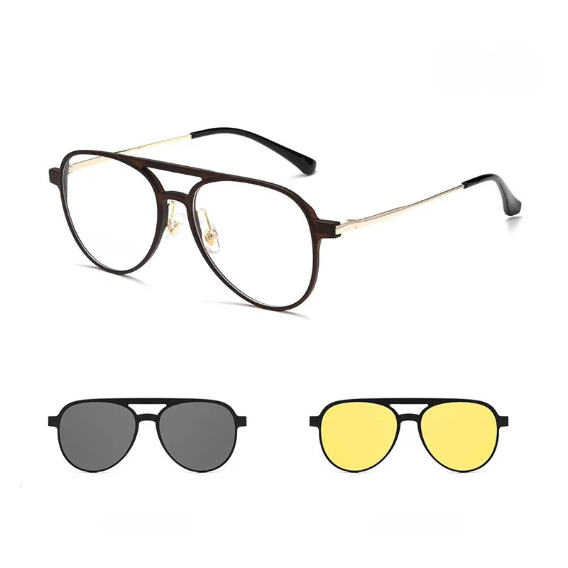 Yimaruili Women's Full Rim Round Tr 90 Titanium Eyeglasses Clip On Sunglasses 930077