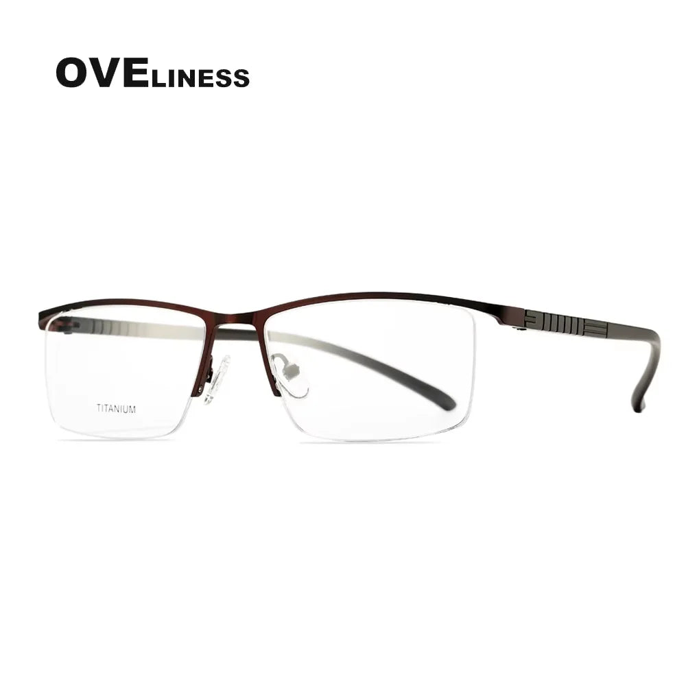 Oveliness Men's Semi Rim Brow Line Square Alloy Eyeglasses 9864 Semi Rim Oveliness coffee  