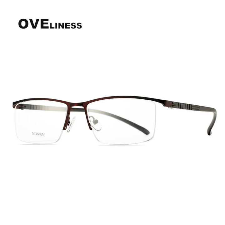 Oveliness Men's Semi Rim Brow Line Square Alloy Eyeglasses 9864 Semi Rim Oveliness coffee  