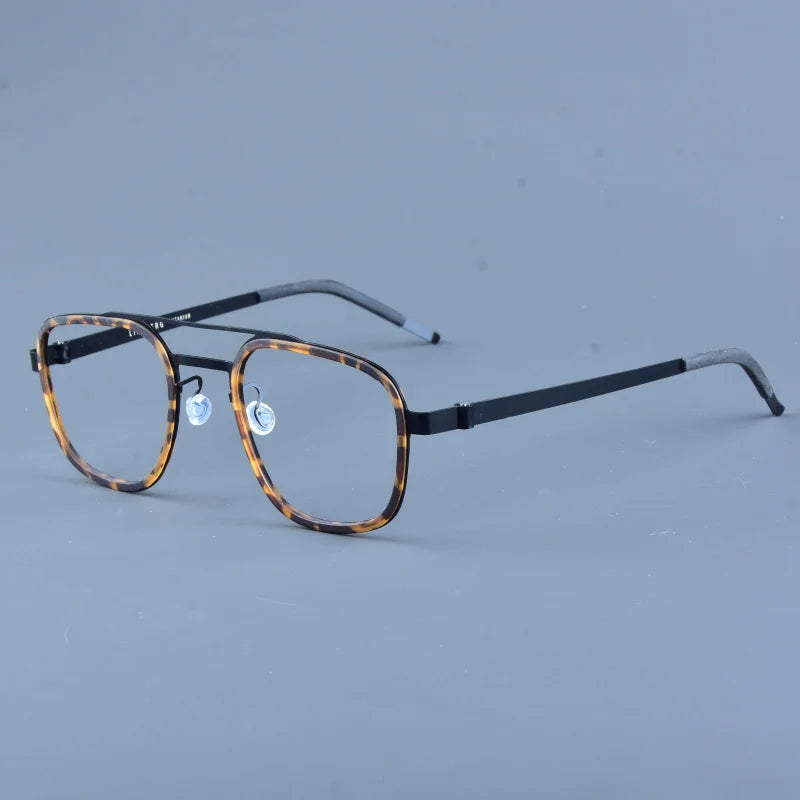 Aimee Unisex Full Rim Square Double Bridge Titanium Acetate Eyeglasses 9738 Full Rim Aimee Black-Tortoise  