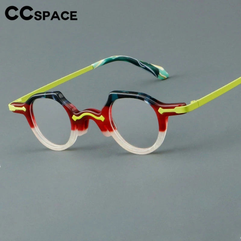 CCspace Women's Full Rim Irregular Round Acetate Eyeglasses 302177 Full Rim CCspace   