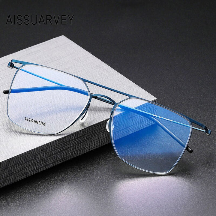 Aissuarvey Men's Full Rim Square Double Bridge Titanium Eyeglasses Full Rim Aissuarvey Eyeglasses   