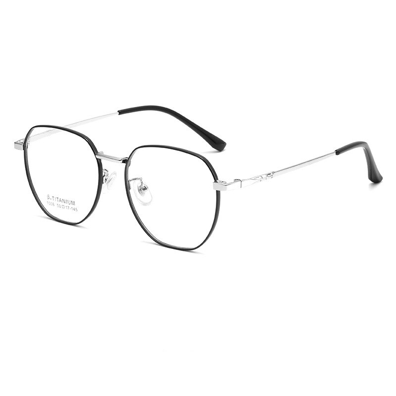 KatKani Unisex Full Rim Polygonal Titanium Alloy Eyeglasses 1008TH Full Rim KatKani Eyeglasses Black Silver  