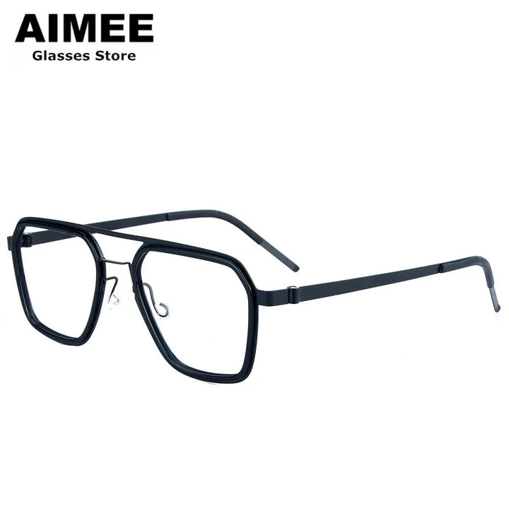 Aimee Unisex Full Rim Square Double Bridge Titanium Acetate Eyeglasses 19753
