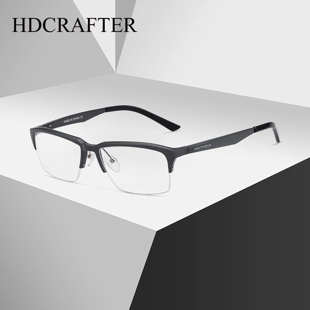Hdcrafter Men's Semi Rim Square Al Mg Alloy Tr 90 Eyeglasses 58727